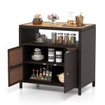 Costway coffre de rangement en rotin avec plateau en acacia, 2 portes, armoire de jardin en osier pour ... Costway coffre de rangement en rotin avec plateau en acacia, 2 portes, armoire de jardin en osier pour ...