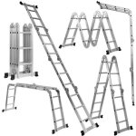 Costway echelle tlescopique multifonctions 3, 7m escabeau en aluminium rsistant charge 150 kg 14 echelons ...
