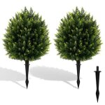 Costway ensemble de 2 boules d'arbres topiaires artificiels en cyprès de 61 cm avec pique au sol Costway ensemble de 2 boules d'arbres topiaires artificiels en cyprès de 61 cm avec pique au sol