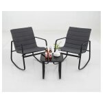 Costway ensemble de 3 pi�ces table et chaises a bascule de jardin ext�rieur int�rieur, plateau en verre ...