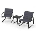 Costway ensemble 3 pi�ces table et chaises de jardin ext�rieur, coussins amovibles, plateau en verre ...