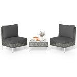 Costway ensemble 3 pièces table et chaises de jardin extérieur en osier pe avec coussins, table basse ... Costway ensemble 3 pièces table et chaises de jardin extérieur en osier pe avec coussins, table basse ...
