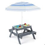 Costway ensemble 4 en 1 - table et bancs de pique - nique pour sable et eau 3 bacs enfants 3 ans + , ...