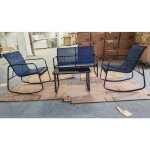 Costway ensemble 4 pcs table et chaises de jardin, table en verre, 2 chaises a bascule et causeuse, pour ...