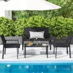 Costway ensemble 4 pi�ces table basse et chaises de jardin en osier, ensemble meubles de patio pour balcon ...