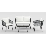 Costway ensemble 4 pices table et chaises de jardin avec coussins, table en verre tremp, tiss en corde ...