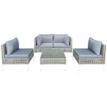 Costway ensemble 5 pices table et chaises de jardin extrieur avec coussins, table en verre tremp, ...