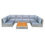 Costway ensemble 7 pi�ces table et chaises de jardin ext�rieur avec coussins, table en bois d'acacia, ...