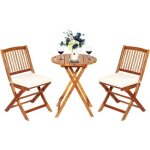 Costway ensemble de table et 2 chaises pliable en bois d'acacia pour bistrot, jardin, terrasse