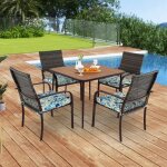 Costway ensemble de table et chaises de jardin 5 pcs, table 88 x 88 cm avec trous de parasol, dossier ... Costway ensemble de table et chaises de jardin 5 pcs, table 88 x 88 cm avec trous de parasol, dossier ...
