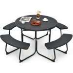 Costway ensemble de table ronde de pique - nique et 4 bancs, pour 8 personnes, trou pour parasol, pour ...