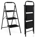 Costway escabeau 3 marches pliant largie cadre mtallique lourd pdale antidrapante 64x39x90 cm avec ...