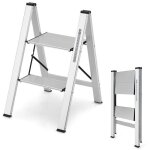 Costway escabeau pliant 2 marches en aluminium portable avec plateforme large marche antid�rapante pieds ...