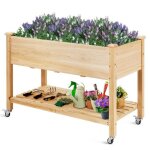 Costway jardinire sur pieds en bois de sapin 120x59x84 cm potager sur roulettes avec doublure de protection ...