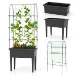 Costway jardinire surleve - systme d'arrosage et de drainage automatique, treillis grimpant amovible ...