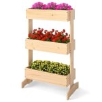 Costway jardinire surleve vertical en bois pin a 3 niveaux, 3 bacs a fleurs, pour intrieur extrieur, ...