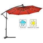 Costway parasol dport 3m excentr avec 24 led lampe solaire en polyester impermable hauteur 2, 5m ...