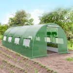 Costway serre de jardin tunnel 18m 3 x 6 x 2 m en pe cadre en acier galvanis robuste avec zip recto ...