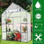 Costway serre de jardinage 2m� 143x73x195cm film translucide anti - uv en acier et pvc 6 etages transparent ...