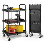 Costway servante d?atelier pliant  roulette 3 niveaux de stockage chariot  outils 4 rainures et mains ...