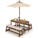 Costway table et 2 bancs de jardin avec parasol et coussins en sapin table de pique - nique pour 4 enfants ... Costway table et 2 bancs de jardin avec parasol et coussins en sapin table de pique - nique pour 4 enfants ...