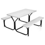 Costway table camping avec 2 banc - 4 a 6 personnes - pour pique - nique - camping blanc