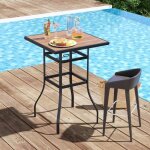 Costway table carre de jardin 70 cm, trou de parasol de 39 mm, table haute de bar pour cour patio porche ...