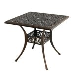 Costway table carre de jardin en aluminium coul, trou pour parasol de 4, 8 cm, pour 4 personnes, pour ...