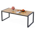 Costway table de jardin en bois d'acacia pour 8 personnes, table rectangulaire pour patio, trou pour ...
