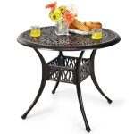 Costway table de jardin extrieur 91 cm en aluminium moul, trou pour parasol de 5 cm, pieds rglables, ...