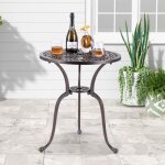 Costway table de jardin ronde 61 cm en fonte d'aluminium, table d'appoint avec trou pour parasol, pieds ...