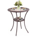 Costway table de jardin en rotin, plateau en verre tremp, cadre en fer antirouille, espace de rangement, ...