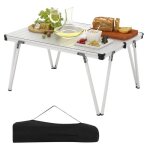 Costway table pliante de jardin avec sac de rangement, plateau etanche et enroulable, structure en aluminium, ...