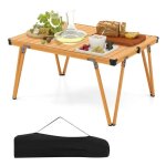 Costway table pliante de jardin avec sac de rangement, plateau etanche et enroulable, structure en aluminium, ...