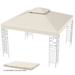 Costway toile de rechange pour pavillon 3m x 3m en polyester toile a double niveau trous de drainage ...