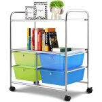 Costway tour de rangement, chariot a roulettes - 4 tiroirs et 2 etagres 63, 5 x 37 x 75 cm cadre en ...