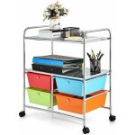 Costway tour de rangement, chariot a roulettes - 4 tiroirs et 2 etagres 63, 5 x 37 x 75 cm cadre en ...