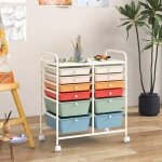 Costway tour de rangement, chariot roulettes - 12 tiroirs 64 x 38 x 75 cm format a4 et lettre color ...
