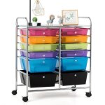 Costway tour de rangement, chariot roulettes - 12 tiroirs 64 x 38 x 75 cm format a4 et lettre de couleur ...