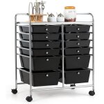 Costway tour de rangement, chariot roulettes - 12 tiroirs 64 x 38 x 75 cm format a4 et lettre de couleur ...