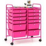 Costway tour de rangement, chariot roulettes - 12 tiroirs 64 x 38 x 75 cm format a4 et lettre rose bonbon ...