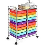 Costway tour de rangement a roulettes - 20 tiroirs amovibles 64 x 39 x 88 cm format a4 et lettre de couleur ...