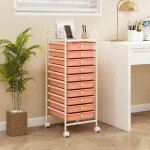 Costway tour de rangement roulettes - 10 tiroirs 32, 5 x 37 x 86 cm, format a4 et lettre rose pche