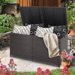 Costway xxxl coffre de rangement jardin a roulettes 662l en rotin pe anti - uv, cadre en mtal avec 2 ...