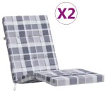 Coussins de chaise longue lot de 2 gris motif a carreaux