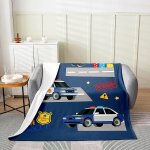 Couverture polaire en forme de voiture de police pour lit et canape, couverture en peluche bleue pour ...