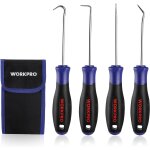 Crochet et pic workpro, 4 pieces avec crochets a 35 / 90 / 180 degres, pointe droite et un sac de rangement, ...