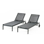 Cuba - lot de 2 bains de soleil inclinables gris fonc� avec roues en aluminium