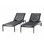 Cuba - lot de 2 bains de soleil inclinables noir avec roues en aluminium