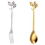 Cuill�re en acier inoxydable, branche cr�ative, feuilles cuill�re fourchette cuill�re a caf�, cadeaux ...